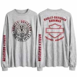 Vintage Y2K Harley-Davidson Bahamas Freeport V-Twin Long Sleeve Shirt Gray 4XL
